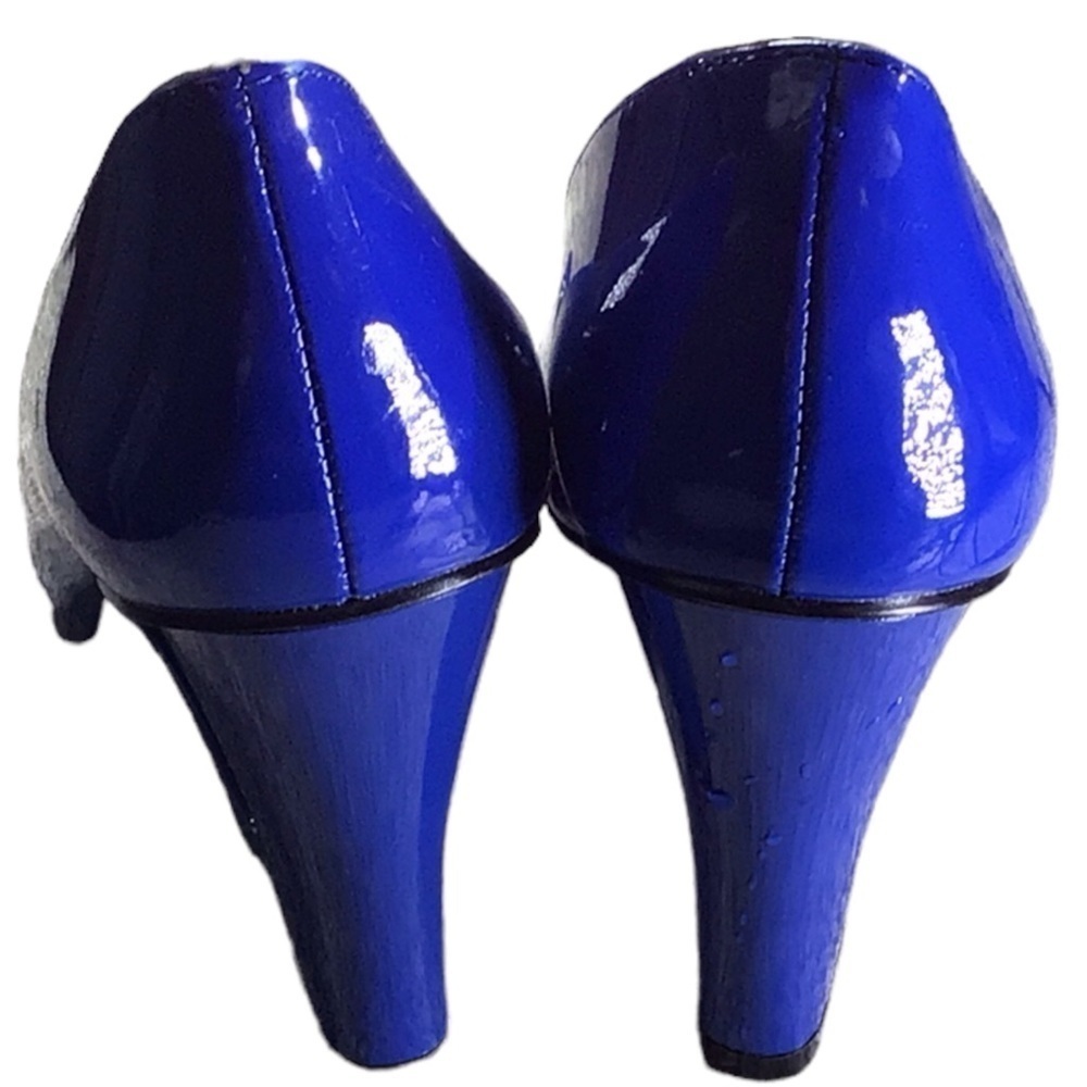 Bisou Bisou  blue peep toe wedge cutout shoes size 7 - Picture 4 of 6